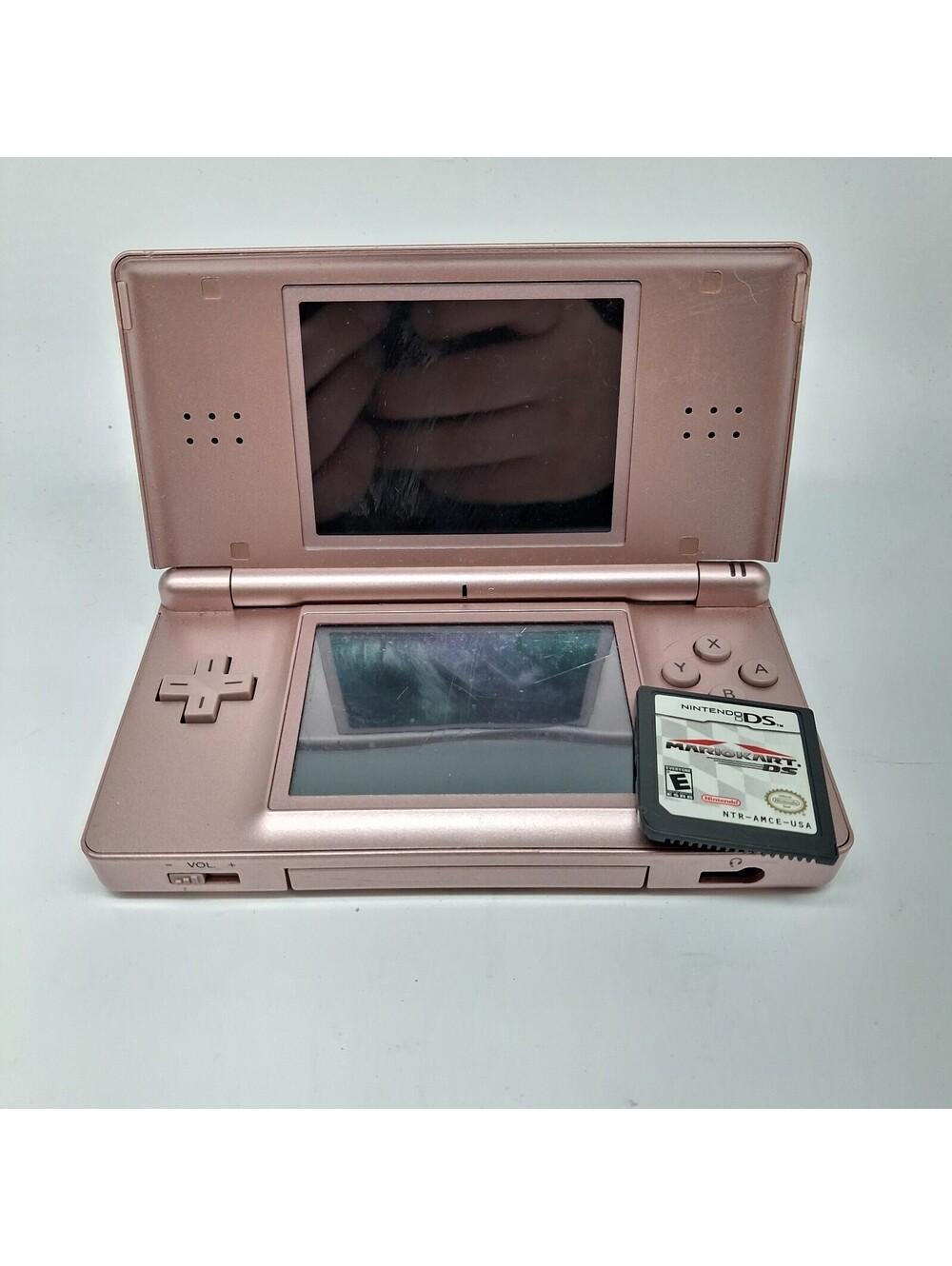 Nintendo DS Lite Metallic Rose Pink Console Mario Kart DS Game Tested Working